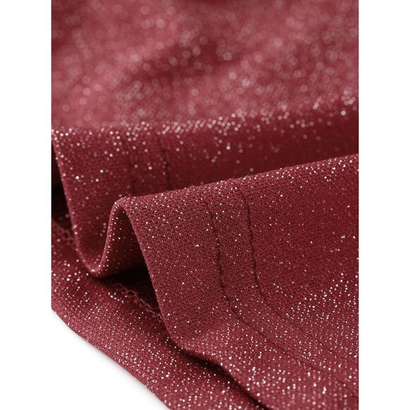 Shimmer Blouse Long Sleeve Slim Fit Mock Neck Cutout Crop Tops Dark Red - Picture 5 of 6